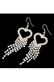 Fashion Rhinestone Heart-shaped Tassel Earrings