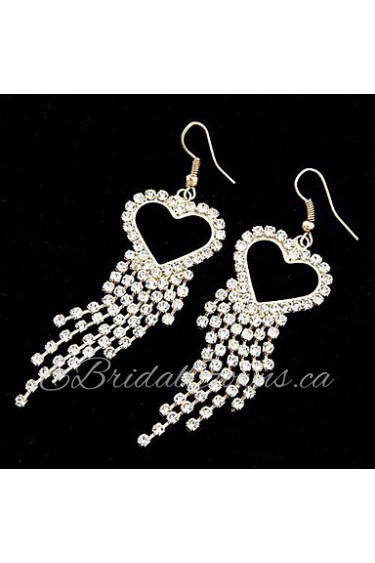 Fashion Rhinestone Heart-shaped Tassel Earrings