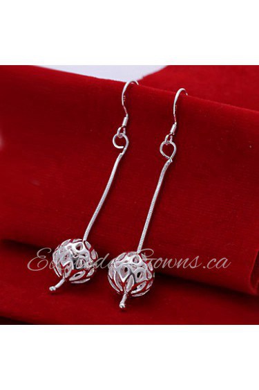 Fashion Round Shaped Silver Plating Snake Chain Hanging Hollow Ball Earrings Spherical Earrings Jewelry(Silver)(1Pc)