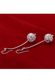 Fashion Round Shaped Silver Plating Snake Chain Hanging Hollow Ball Earrings Spherical Earrings Jewelry(Silver)(1Pc)