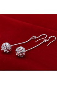 Fashion Round Shaped Silver Plating Snake Chain Hanging Hollow Ball Earrings Spherical Earrings Jewelry(Silver)(1Pc)