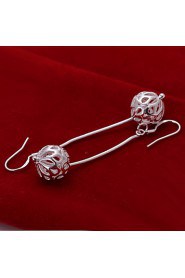 Fashion Round Shaped Silver Plating Snake Chain Hanging Hollow Ball Earrings Spherical Earrings Jewelry(Silver)(1Pc)