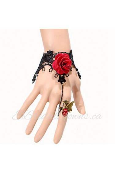 Vintage Butterfly Red Rose Gem Bracelet With Ring