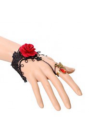 Vintage Butterfly Red Rose Gem Bracelet With Ring