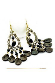 Women's Hollow Out Vintage Tassels Black Drop Earrings