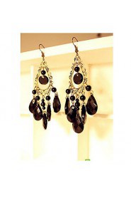 Women's Hollow Out Vintage Tassels Black Drop Earrings