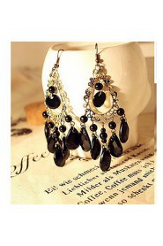 Women's Hollow Out Vintage Tassels Black Drop Earrings