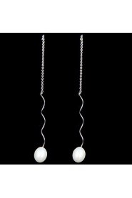 Gorgeous Platinum Plated With Fresh Water Pearl Earrings