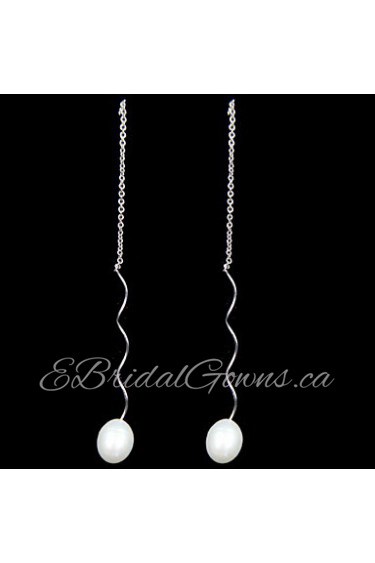 Gorgeous Platinum Plated With Fresh Water Pearl Earrings