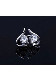 Women's Heart-Shaped Silver Stud Earrings With Purple Rhinestone