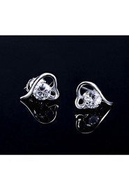 Women's Heart-Shaped Silver Stud Earrings With Purple Rhinestone