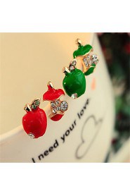 Red-Drop Glaze Apple Ear Stud(Red)(1Pr)