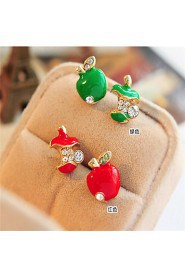 Red-Drop Glaze Apple Ear Stud(Red)(1Pr)