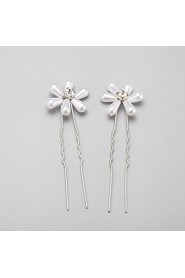 Women's / Flower Girl's Rhinestone / Alloy / Imitation Pearl Headpiece-Wedding / Special Occasion Hair Pin 2 Pieces White Round