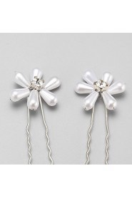 Women's / Flower Girl's Rhinestone / Alloy / Imitation Pearl Headpiece-Wedding / Special Occasion Hair Pin 2 Pieces White Round