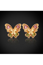 InStyle 18K Chunky Gold Plated Butterfly Stud Rhinestone Earrings High Quality