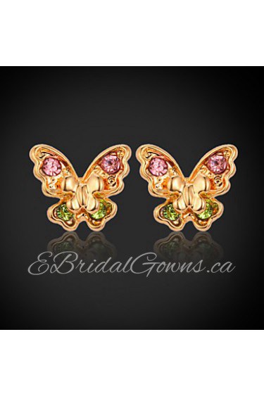 InStyle 18K Chunky Gold Plated Butterfly Stud Rhinestone Earrings High Quality