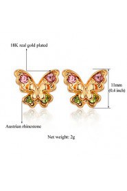 InStyle 18K Chunky Gold Plated Butterfly Stud Rhinestone Earrings High Quality