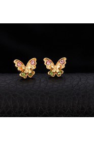 InStyle 18K Chunky Gold Plated Butterfly Stud Rhinestone Earrings High Quality