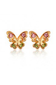 InStyle 18K Chunky Gold Plated Butterfly Stud Rhinestone Earrings High Quality