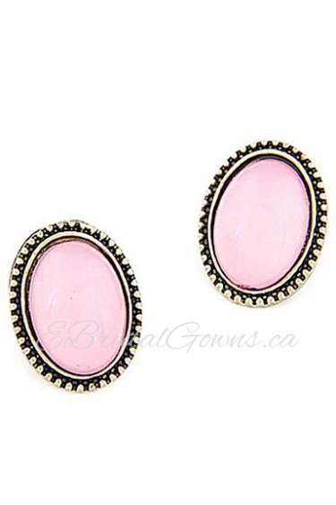 Antique Copper Alloy Acrylic Oval Pattern Earrings