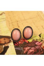 Antique Copper Alloy Acrylic Oval Pattern Earrings