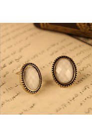 Antique Copper Alloy Acrylic Oval Pattern Earrings