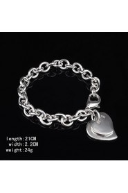 Fashion Sterling Silver Heart Dangle Women's Bracelet