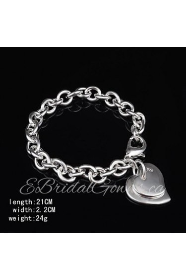 Fashion Sterling Silver Heart Dangle Women's Bracelet