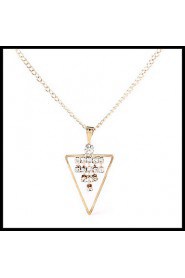 Lovely Delicate Gold Chain Crystal Necklace Triangle Pendant with Stud Earrings Women's Jewelry set