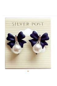 Lucky Star Women's Elegant Imitation Pearl Bow Type Earrings More Color