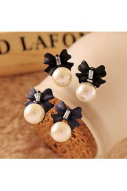 Lucky Star Women's Elegant Imitation Pearl Bow Type Earrings More Color