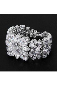 Silver Platinum Plating with Floral-Shaped Cubic Zirconia Bracelets