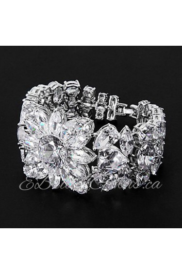 Silver Platinum Plating with Floral-Shaped Cubic Zirconia Bracelets