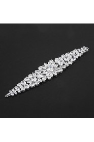 Silver Platinum Plating with Floral-Shaped Cubic Zirconia Bracelets