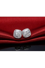 Sterling Silver Earrings Stud Halo Cushion 8*8mm 3CT/Piece SONA Simulate Diamond Stud Earrings for Women Platinum Plated