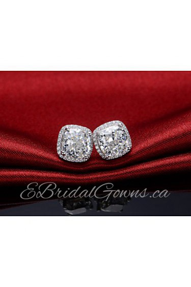 Sterling Silver Earrings Stud Halo Cushion 8*8mm 3CT/Piece SONA Simulate Diamond Stud Earrings for Women Platinum Plated