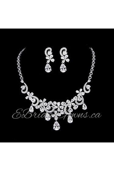 Jewelry Set Women's Anniversary / Wedding / Engagement / Special Occasion Jewelry Sets Platinum Cubic Zirconia Necklaces / Earrings Silver