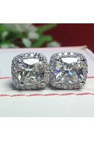 Halo Cushion 7*7mm 2CT/Piece Sterling Silver Earrings Stud SONA Simulate Diamond Stud Earrings for Women Platinum Plated