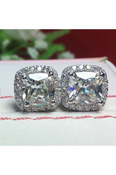 Halo Cushion 7*7mm 2CT/Piece Sterling Silver Earrings Stud SONA Simulate Diamond Stud Earrings for Women Platinum Plated