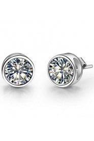 Stud Earrings Women Platinum/Sterling Silver Earring Diamond