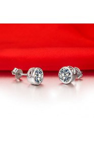 Stud Earrings Women Platinum/Sterling Silver Earring Diamond