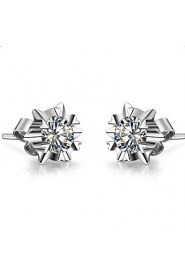 Stud Earrings Women Platinum/Sterling Silver Earring Diamond