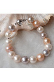 Fresh Water Pearl Bracelets 10.5-11.5mm, S925 Sterling Silver Clasp,Mixed color , Nearly Round