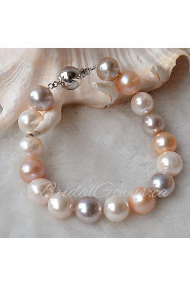 Fresh Water Pearl Bracelets 10.5-11.5mm, S925 Sterling Silver Clasp,Mixed color , Nearly Round