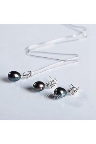 Jewelry Set Women's Special Occasion Jewelry Sets Sterling Silver Pearl Necklaces / Earrings Silver