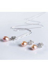 Jewelry Set Women's Special Occasion Jewelry Sets Sterling Silver Pearl Necklaces / Earrings Silver