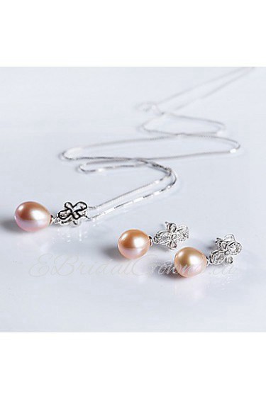 Jewelry Set Women's Special Occasion Jewelry Sets Sterling Silver Pearl Necklaces / Earrings Silver