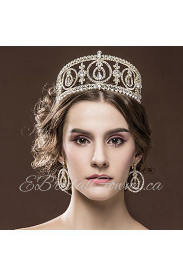 Luxury Women's Rhinestone Wedding Bridal Tiaras Earning set Golden Party Headpiece HG2359
