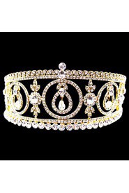 Luxury Women's Rhinestone Wedding Bridal Tiaras Earning set Golden Party Headpiece HG2359